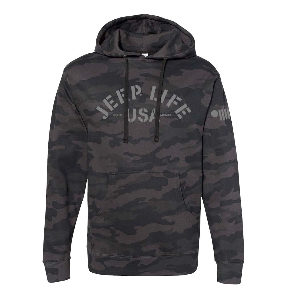 Mens/Unisex Jeep® Life USA Hoodie - Black Camo- FINAL SALE