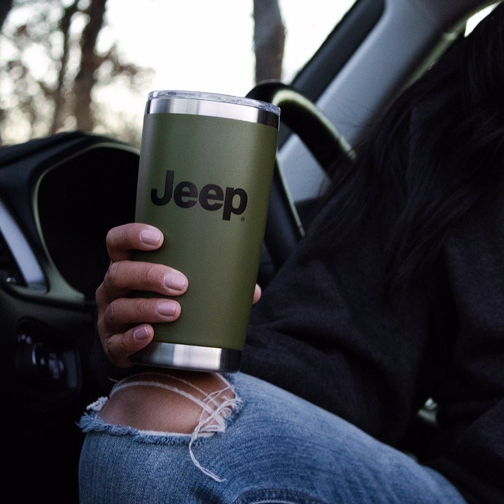 Travel Mug - Jeep® Text and Grill Powder Coated - Jeep Green