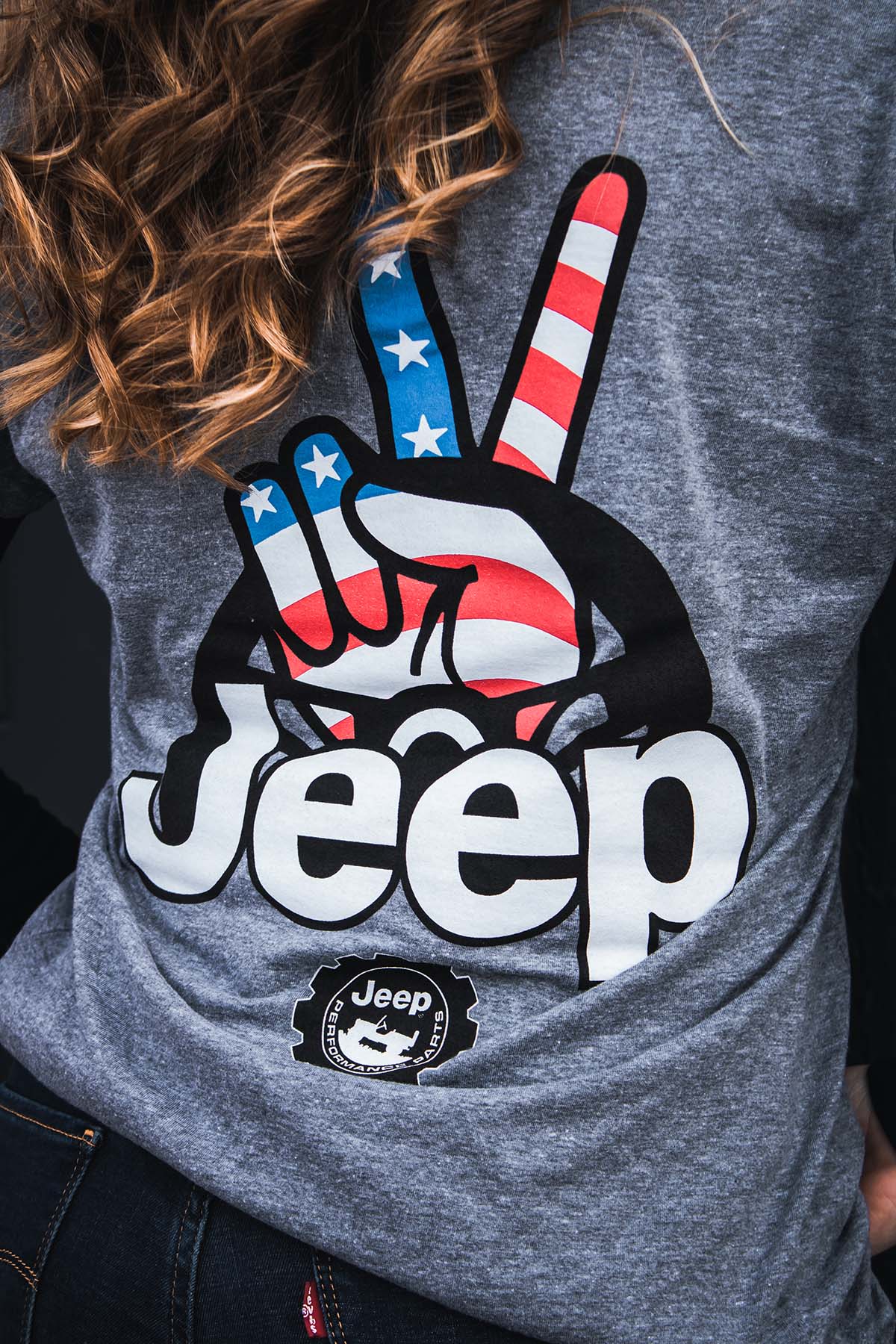 Ladies V-Neck Jeep® Wave USA - Graphite Heather