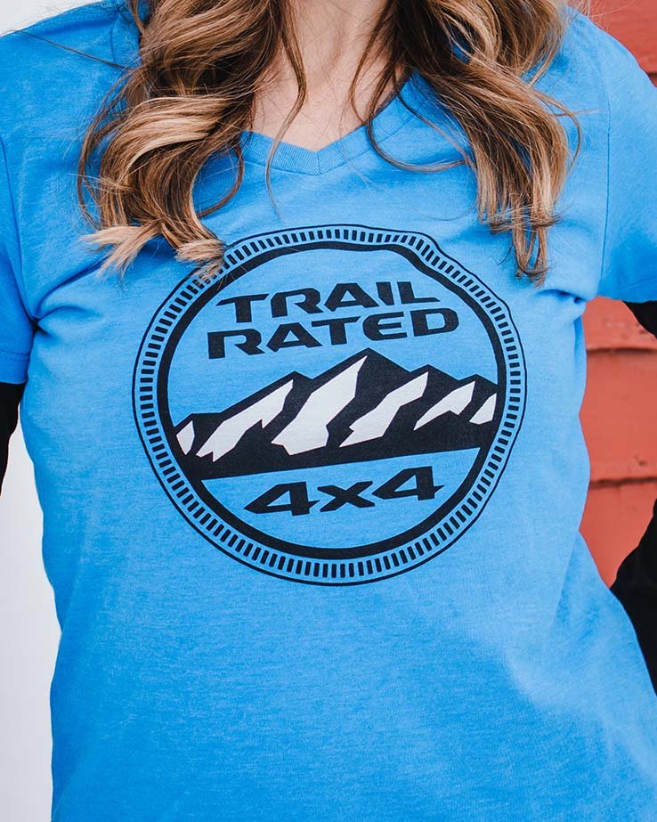 Ladies V-Neck - Jeep® Trail Rated - Heather Aqua Blue