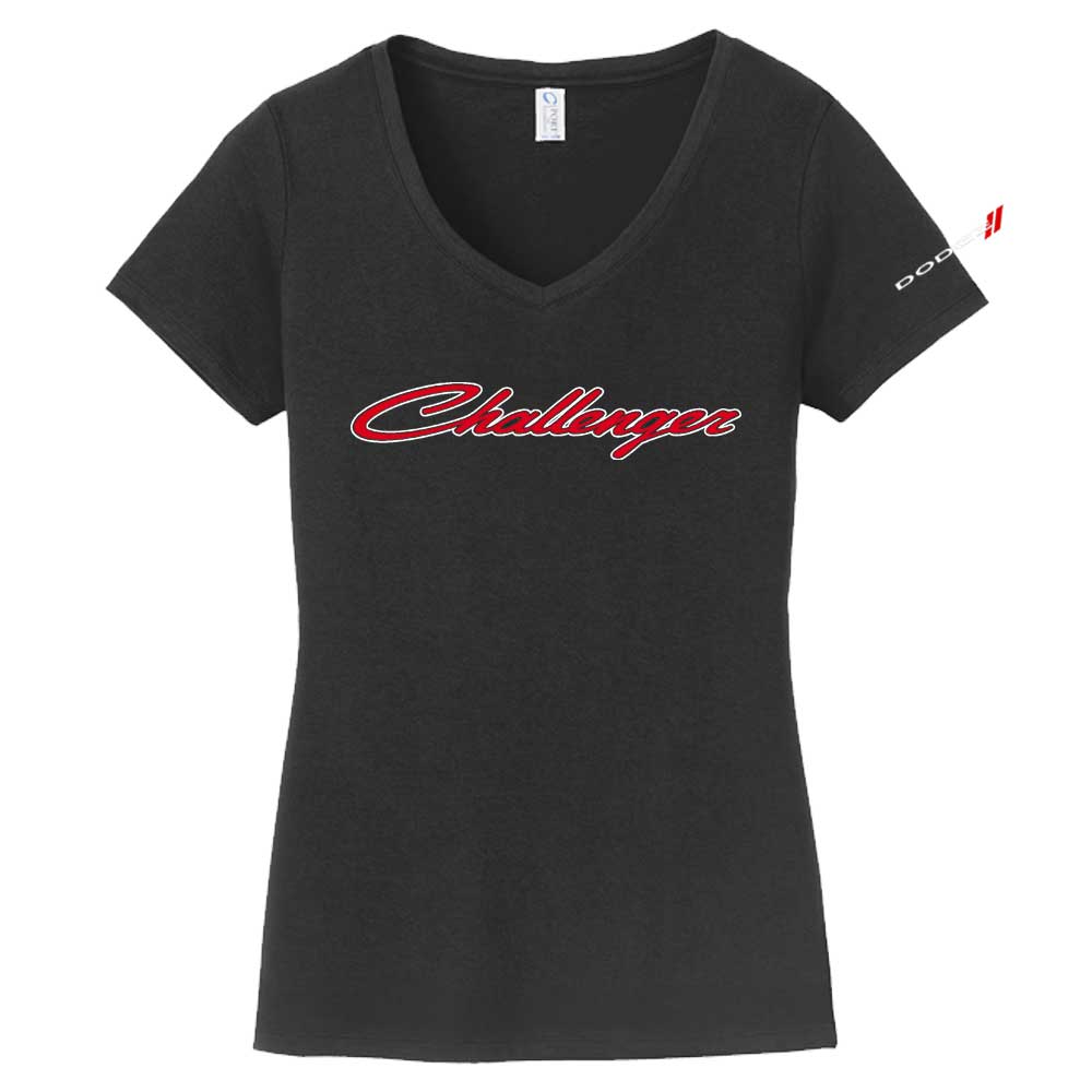 Ladies V-Neck - Dodge Challenger 2 Color Script