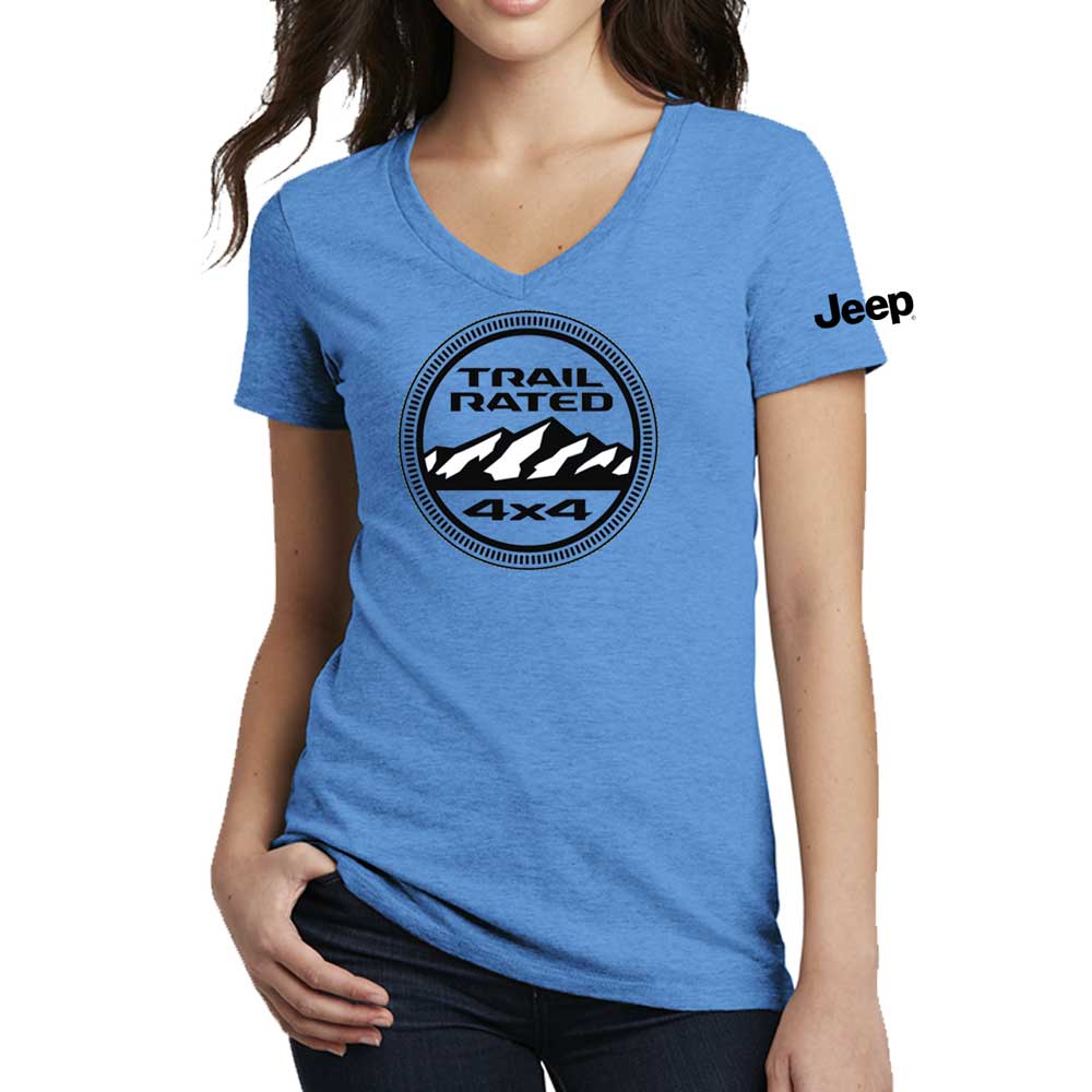 Ladies V-Neck - Jeep® Trail Rated - Heather Aqua Blue