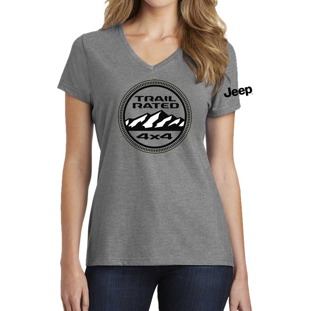 Ladies V-Neck - Jeep® Trail Rated - Heather Grey