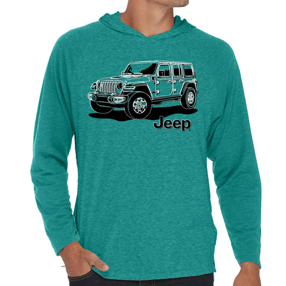 Mens Long Sleeve Hooded T-Shirt - Jeep® Wrangler Line Art