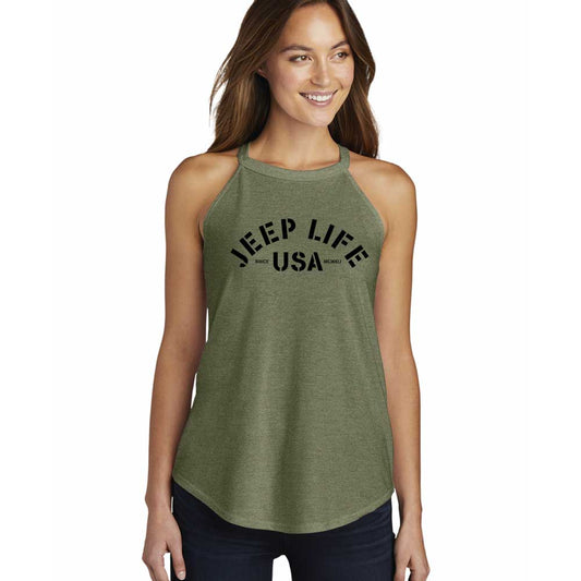 Ladies Rocker Tank Top Jeep® Life - Military Green Triblend