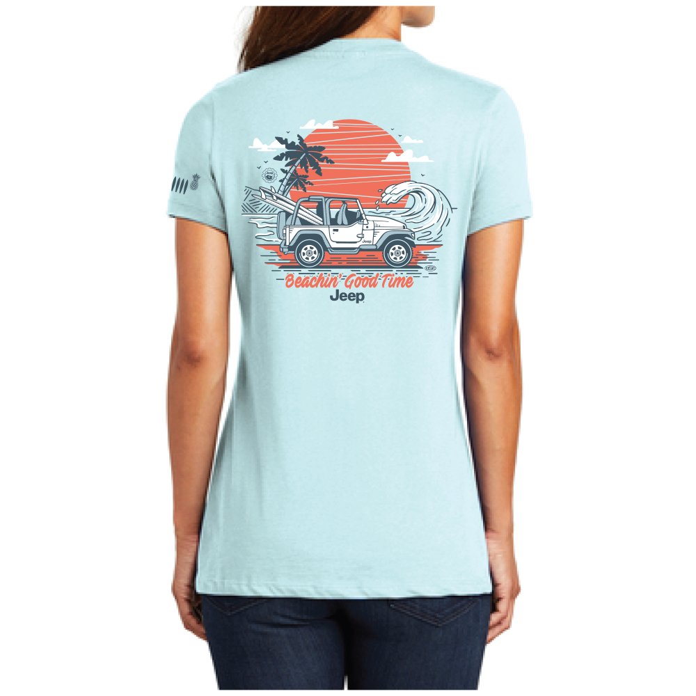 Ladies V-Neck Jeep® Wrangler Beachin' Good Time - Seaglass Blue