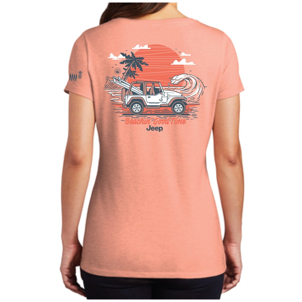 Ladies V-Neck Jeep® Beachin' Good Time - Heather Peach - FINAL SALE