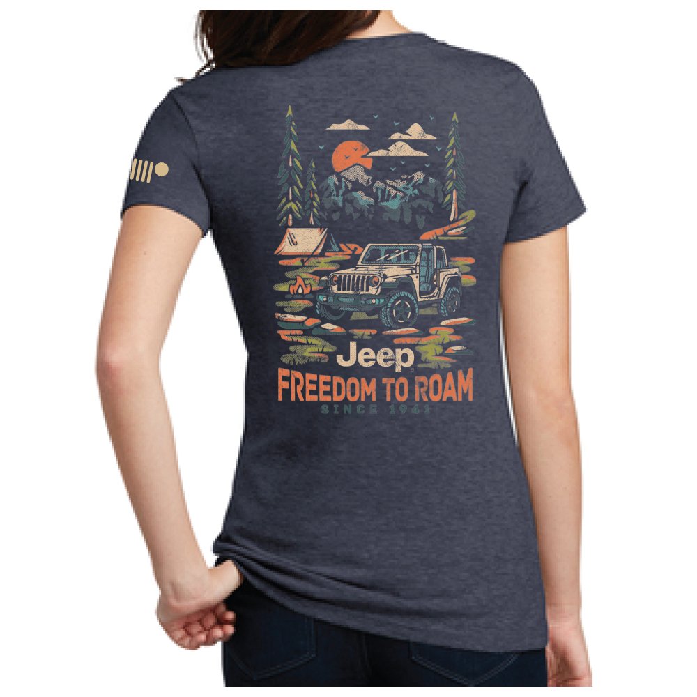 Ladies V-Neck Jeep® Freedom to Roam - Navy Blue