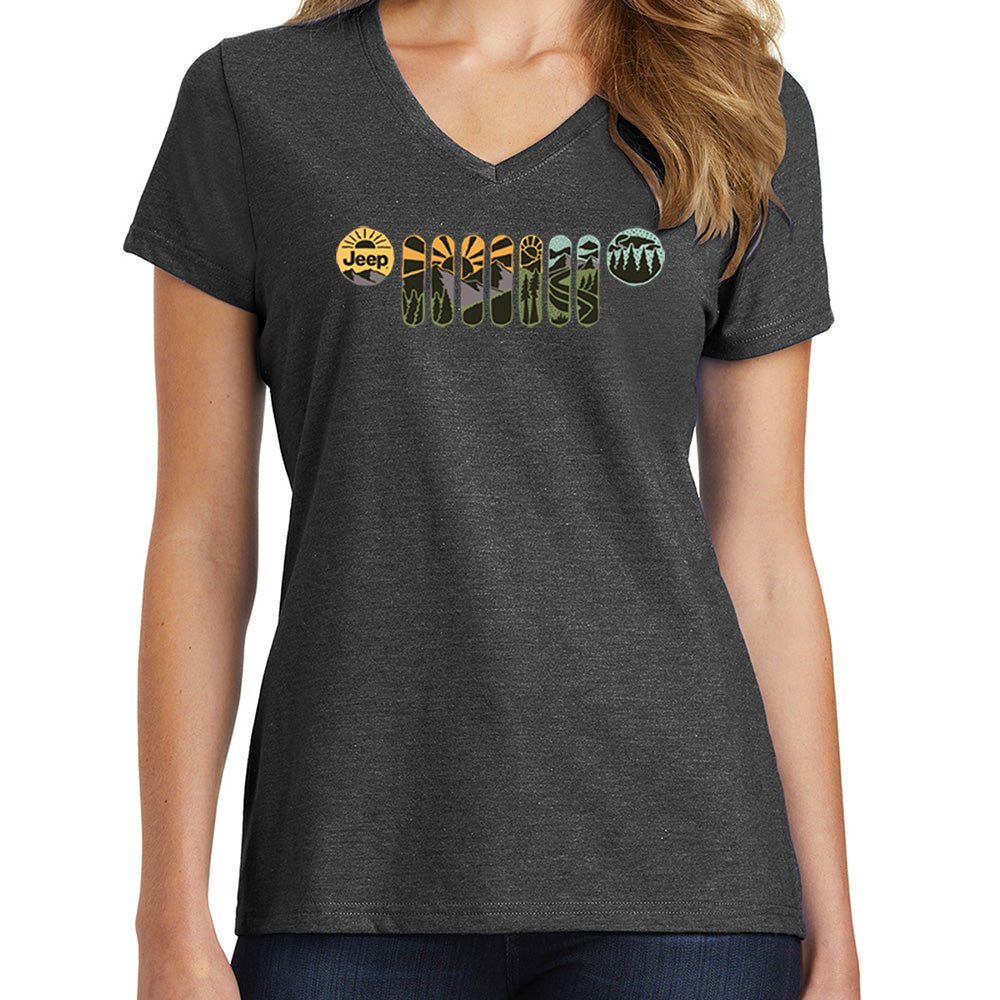 Ladies V-Neck Jeep® Atomic Grille - Heather Black