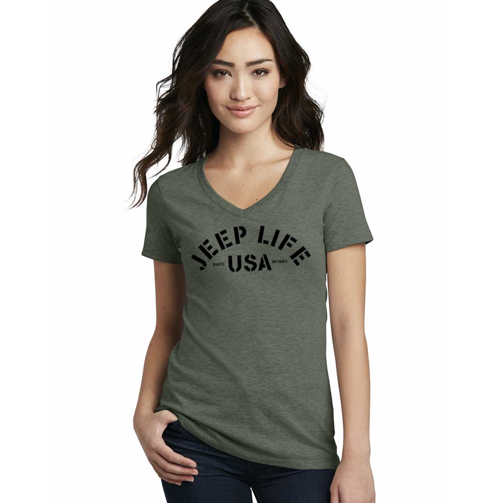 Ladies V-Neck Jeep® Life - Military Green