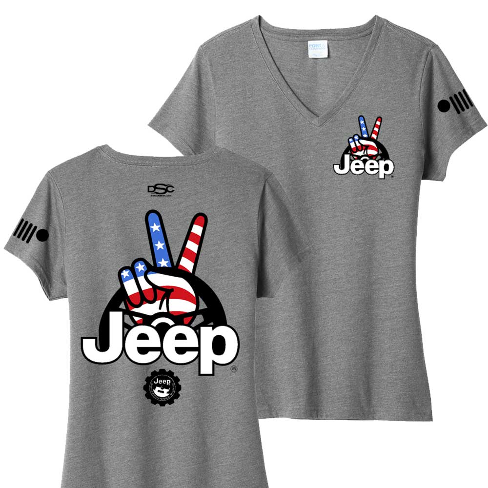 Ladies V-Neck Jeep® Wave USA - Graphite Heather