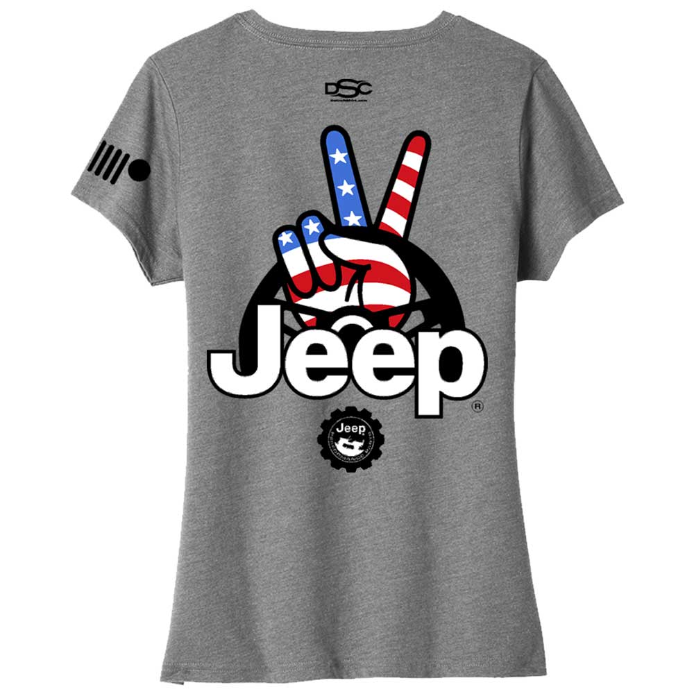 Ladies V-Neck Jeep® Wave USA - Graphite Heather