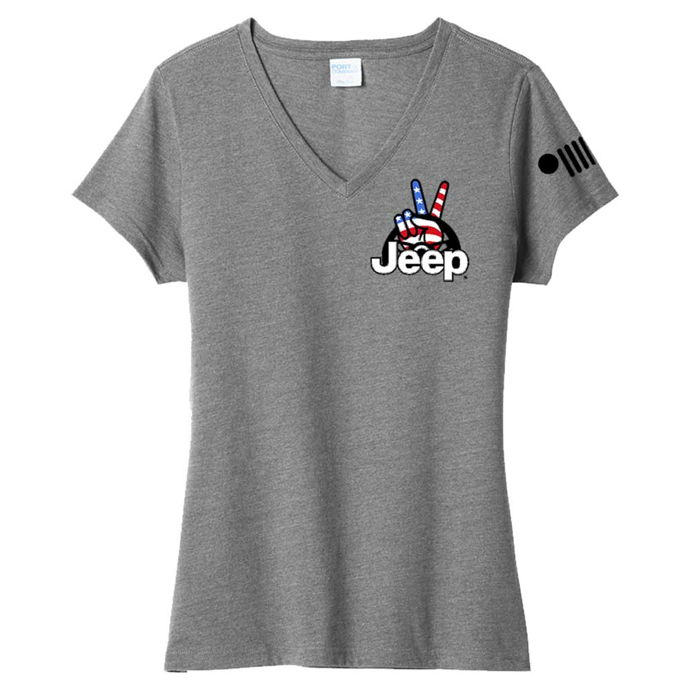 Ladies V-Neck Jeep® Wave USA - Graphite Heather